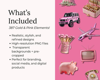 380+ Pink And Gold Clipart Bundle with Resell Rights | PLR + MRR