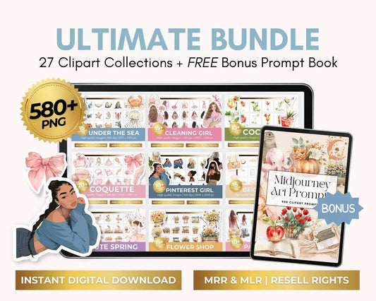 580+ Clipart Bundle with Resell rights | 27 Sets | PLR + MRR