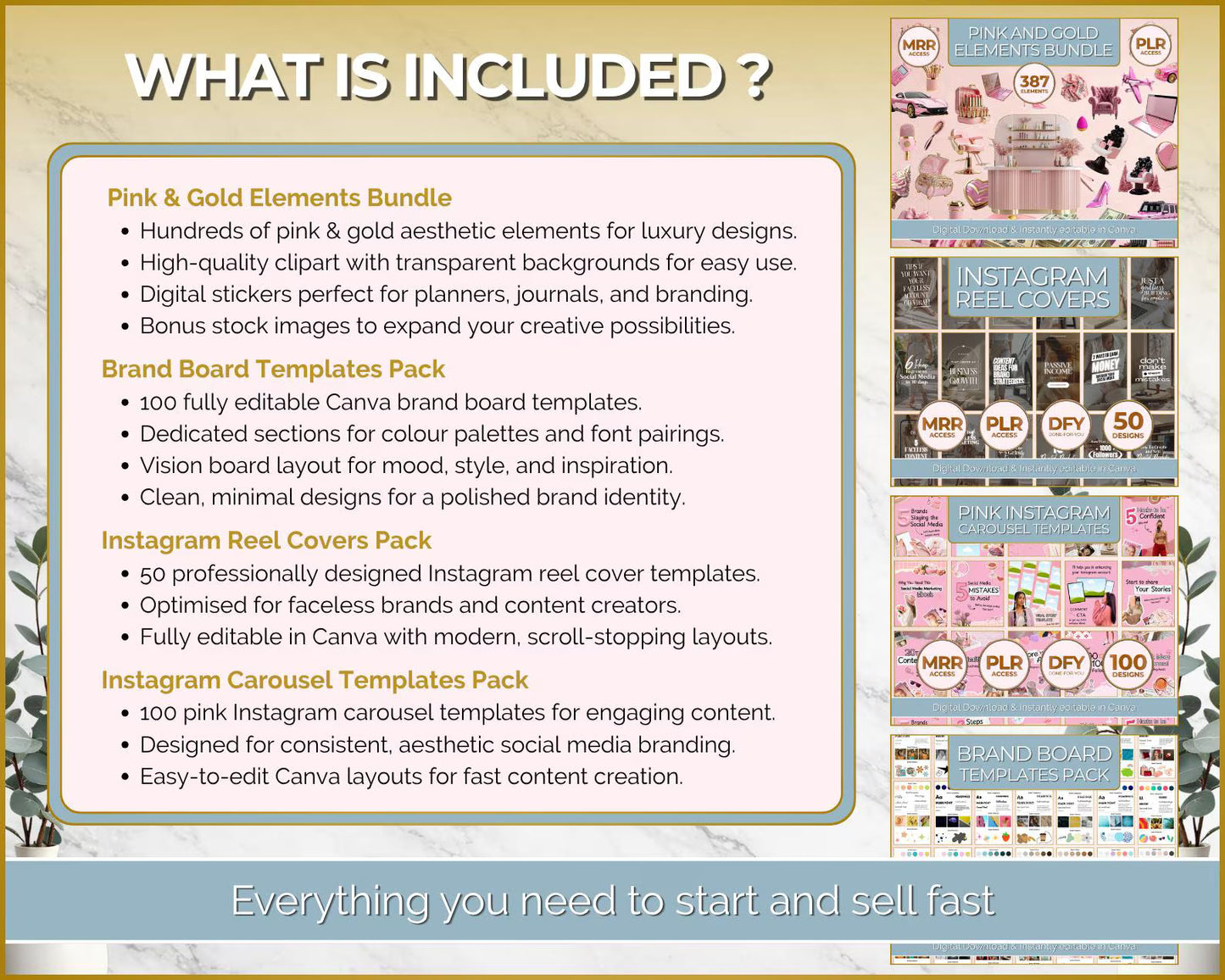 Complete Pack: 387 Aesthetic Elements + 100 Brand Board Templates + 50 Reel Covers + 100 Carousel Templates