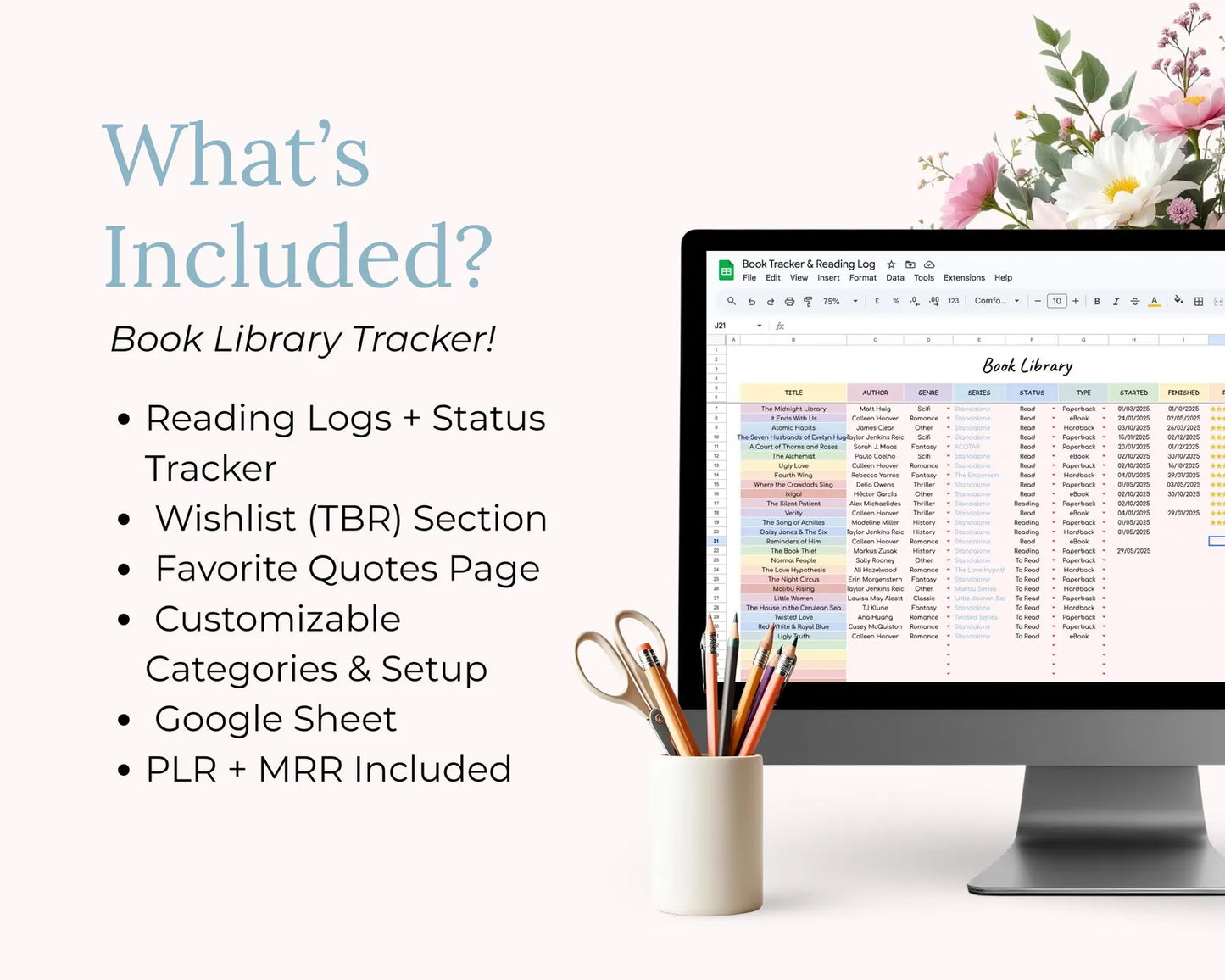 Book Tracker Spreadsheet Template with Resell Rights | PLR + MRR