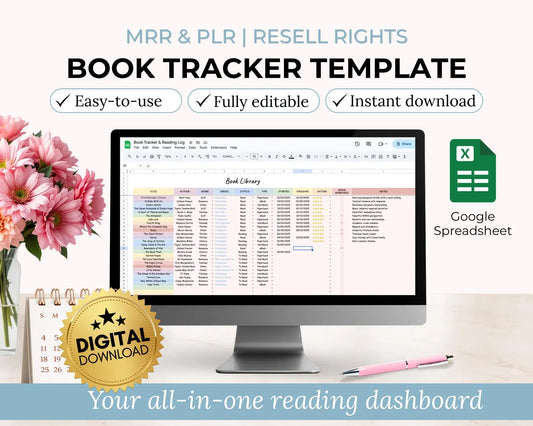 Book Tracker Spreadsheet Template with Resell Rights | PLR + MRR