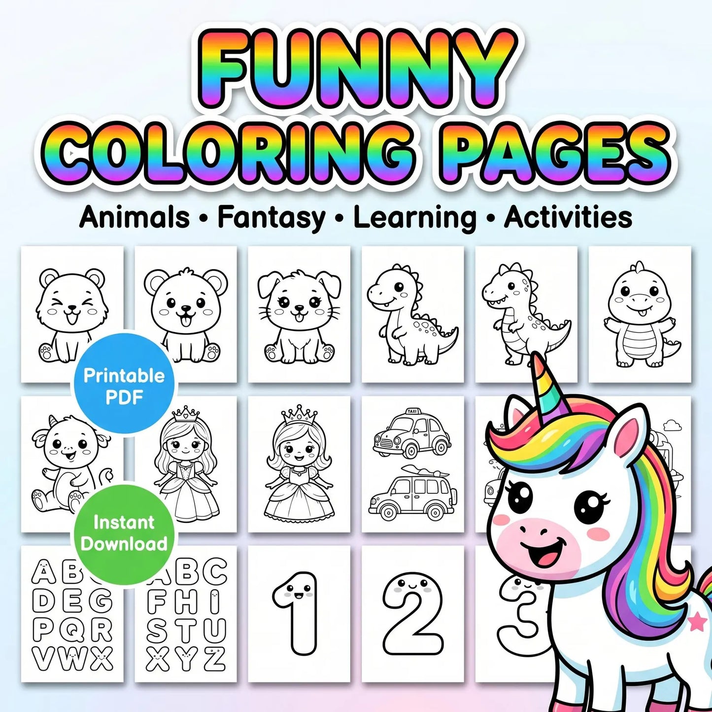 Funny Coloring Pages Kids Learning Bundle with Resell rights | PLR + MRR