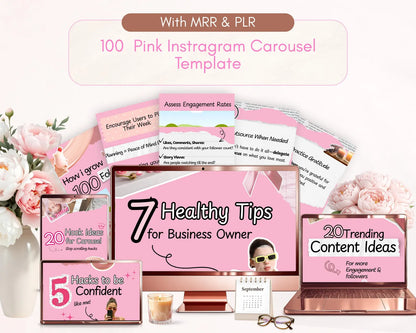 100 Pink Instagram Carousel Templates |PLR & MRR Rights