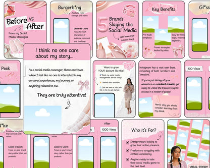 100 Pink Instagram Carousel Templates |PLR & MRR Rights