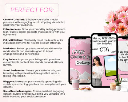 100 Pink Instagram Carousel Templates |PLR & MRR Rights