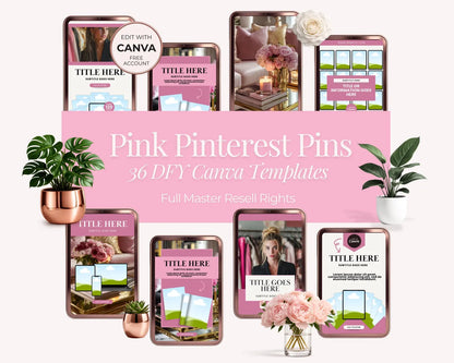 36 Pink Color Pinterest Pin Templates | PLR + MRR