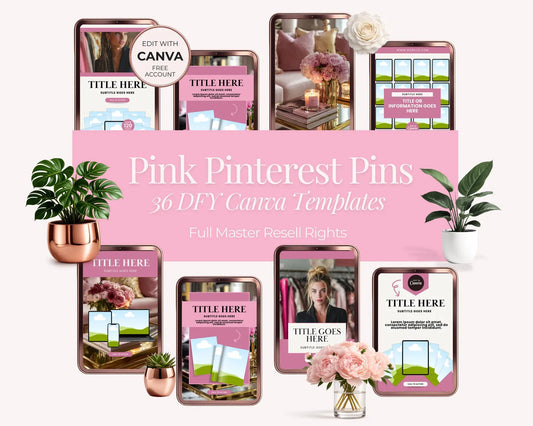 36 Pink Color Pinterest Pin Templates | PLR + MRR