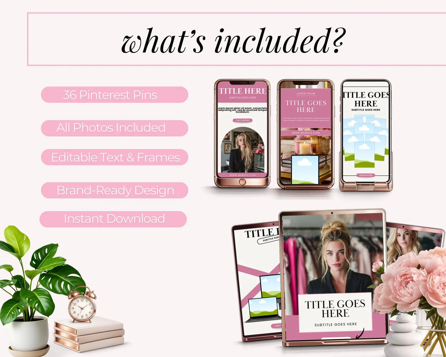 36 Pink Color Pinterest Pin Templates | PLR + MRR