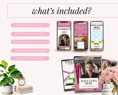 36 Pink Color Pinterest Pin Templates | PLR + MRR