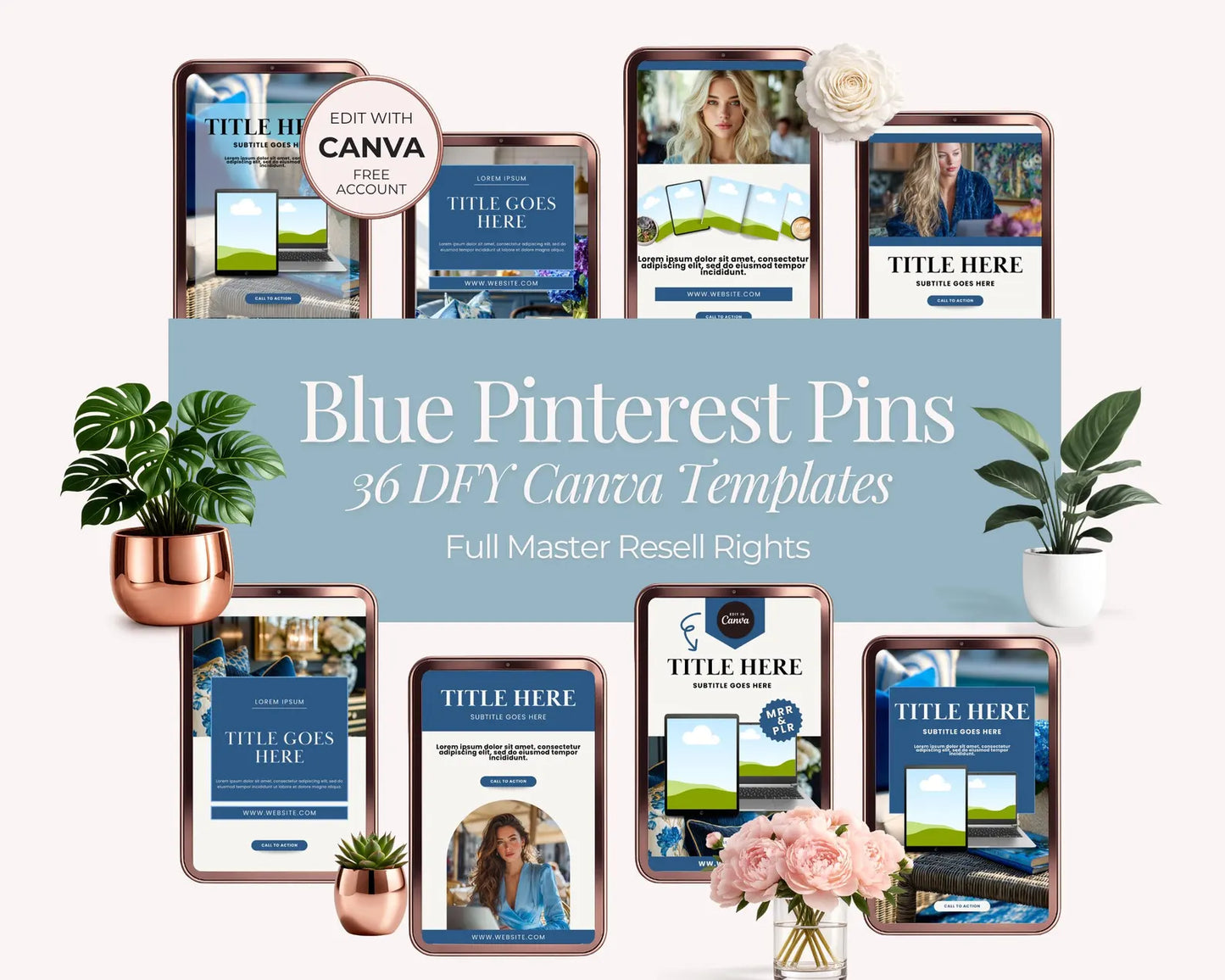 36 Blue Pinterest Pin Templates | PLR + MRR
