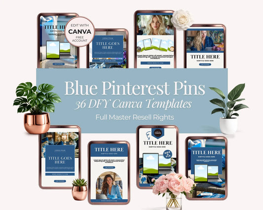 36 Blue Pinterest Pin Templates | PLR + MRR