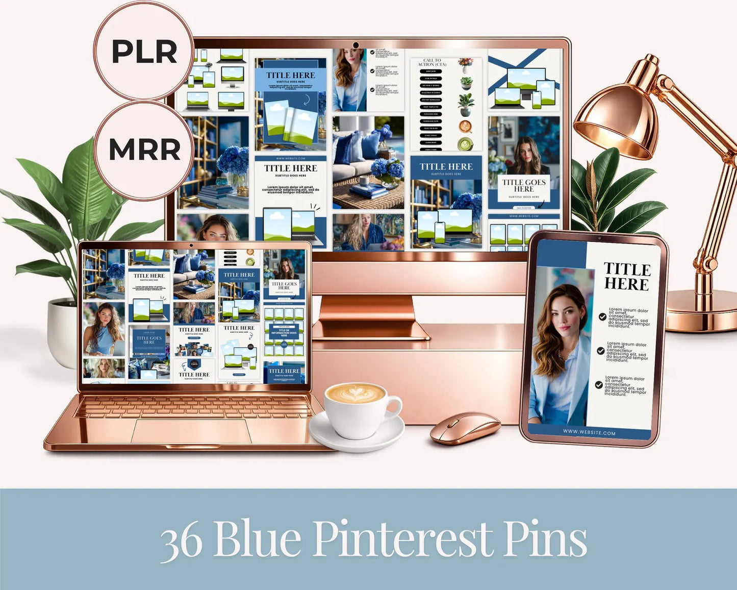 36 Blue Pinterest Pin Templates | PLR + MRR
