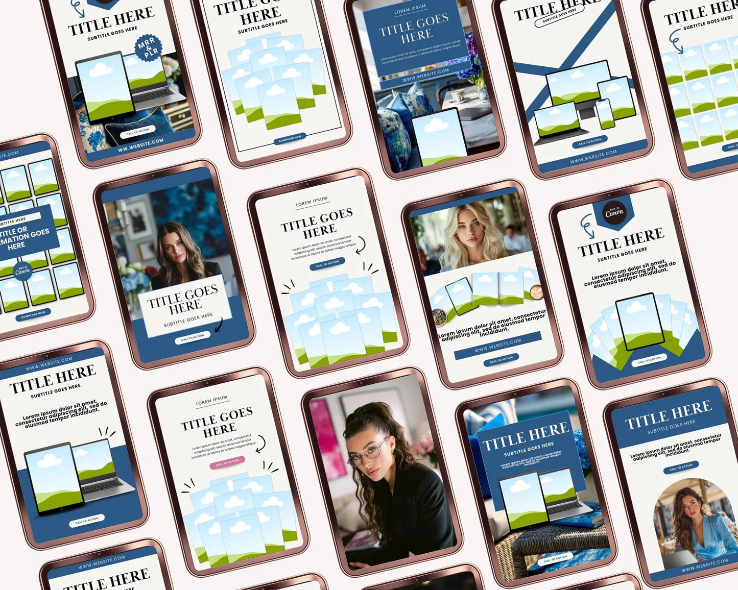 36 Blue Pinterest Pin Templates | PLR + MRR