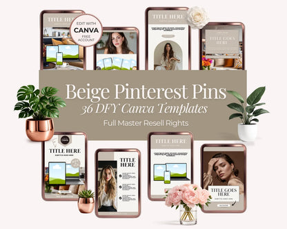 36 Beige Color Pinterest Pin Templates | PLR + MRR