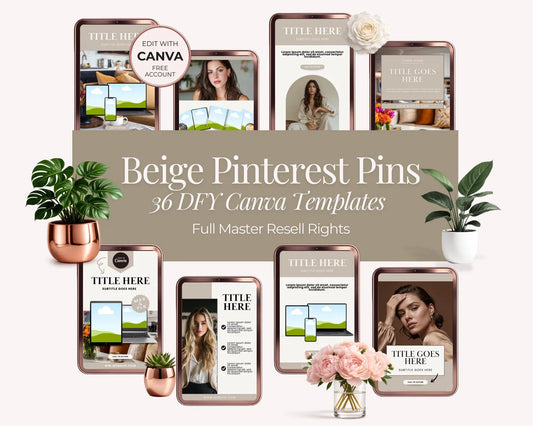 36 Beige Color Pinterest Pin Templates | PLR + MRR