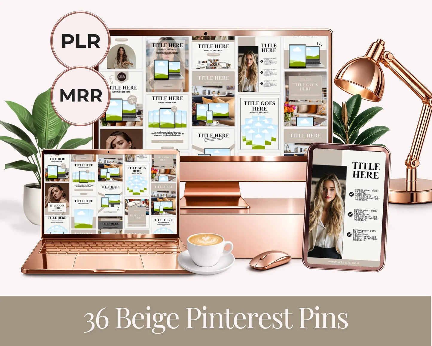 36 Beige Color Pinterest Pin Templates | PLR + MRR