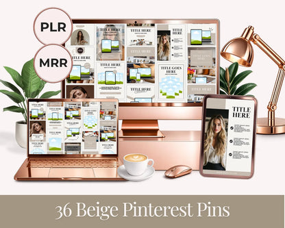 36 Beige Color Pinterest Pin Templates | PLR + MRR