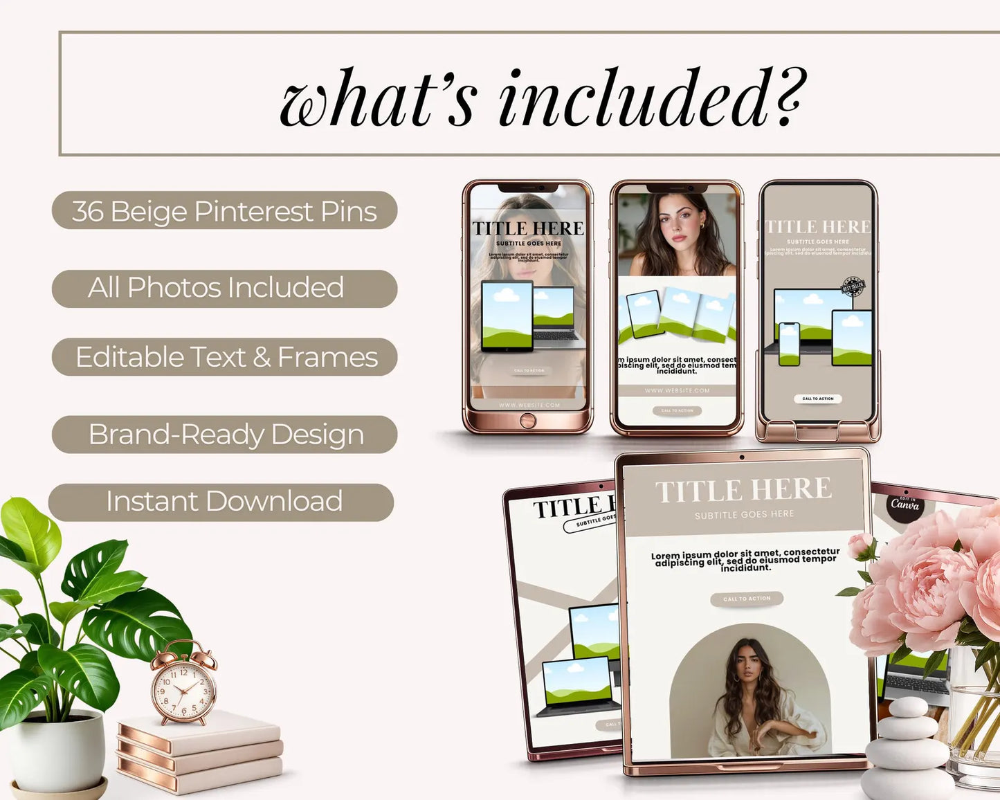 36 Beige Color Pinterest Pin Templates | PLR + MRR