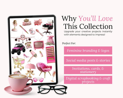 380+ Pink And Gold Clipart Bundle with Resell Rights | PLR + MRR