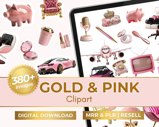 380+ Pink And Gold Clipart Bundle with Resell Rights | PLR + MRR