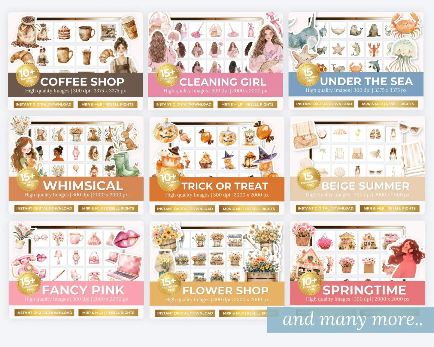 580+ Clipart Bundle with Resell rights | 27 Sets | PLR + MRR