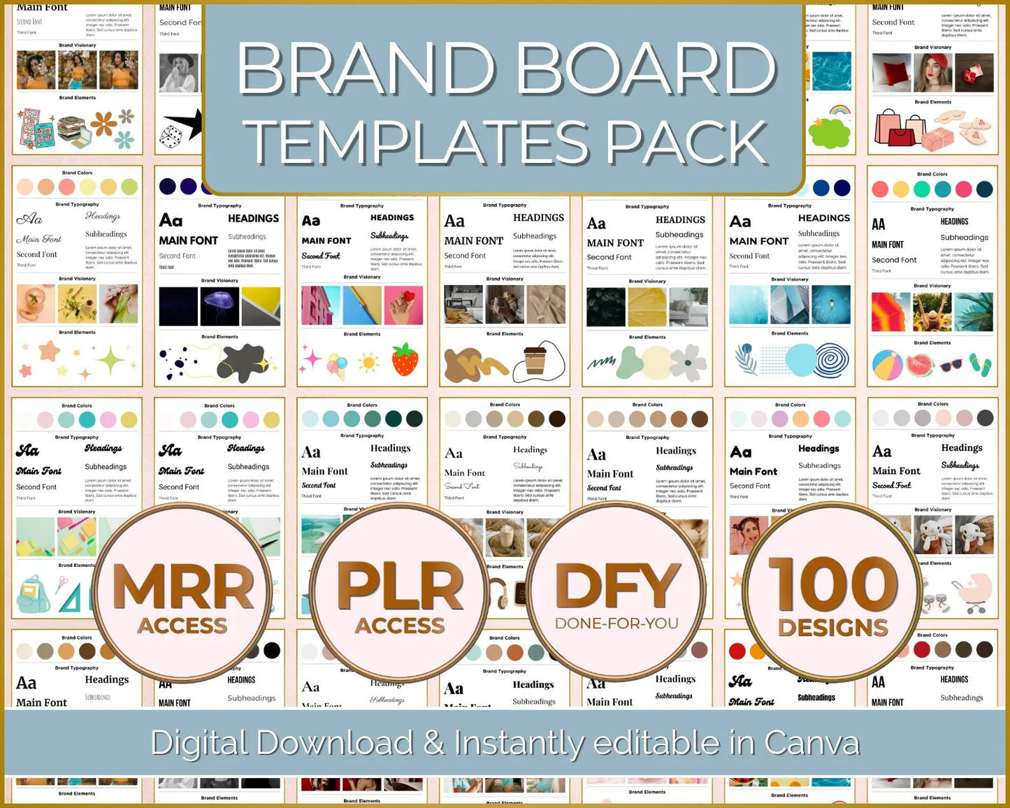 Complete Pack: 387 Aesthetic Elements + 100 Brand Board Templates + 50 Reel Covers + 100 Carousel Templates