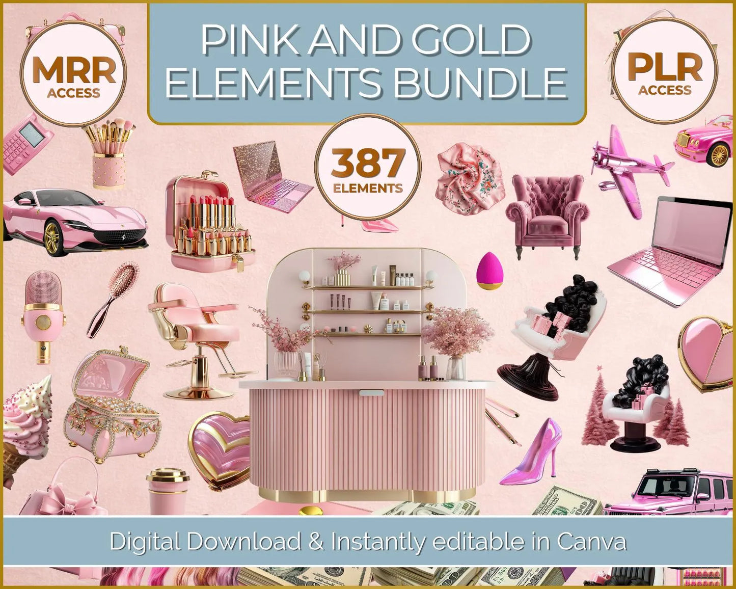 Complete Pack: 387 Aesthetic Elements + 100 Brand Board Templates + 50 Reel Covers + 100 Carousel Templates