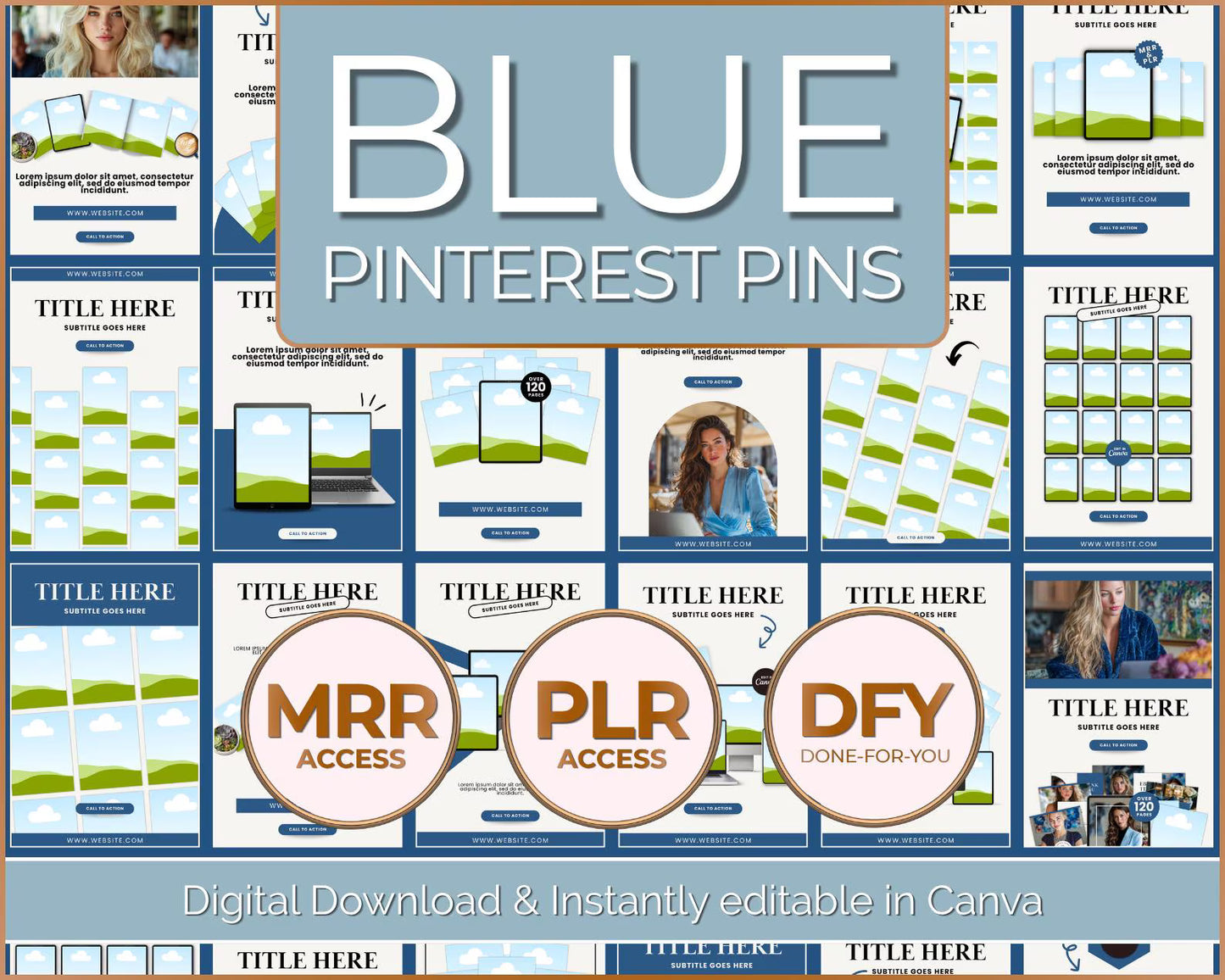 36 Blue Pinterest Pin Templates | PLR + MRR