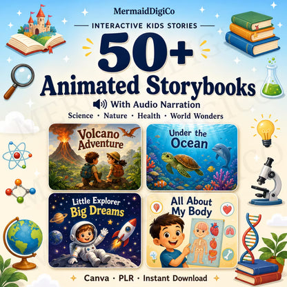 50+ Interactive Kids Storybooks Bundle with Resell Rights |Animated & Voice-Narrated | Science, Nature, Health, Animals & Educational Learning Activities