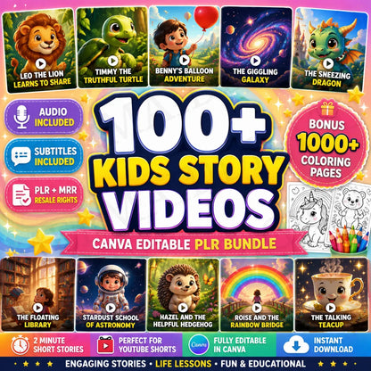 100+ Animated Kids Story Videos Bundle with PLR + MRR Rights