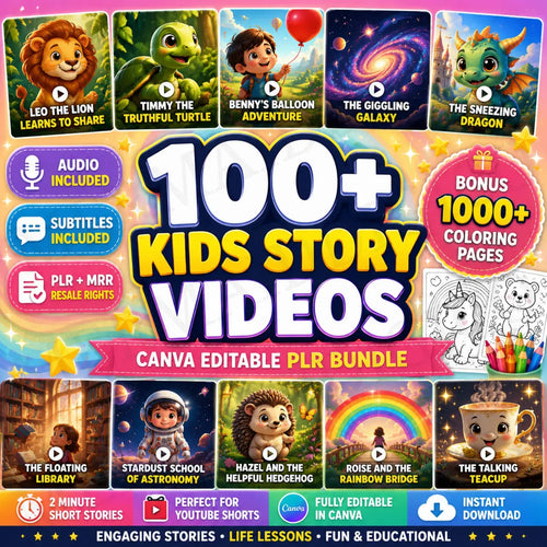 100+ Animated Kids Story Videos Bundle with PLR + MRR Rights