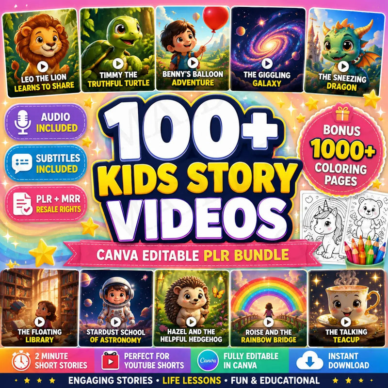 100+ Animated Kids Story Videos Bundle with PLR + MRR Rights
