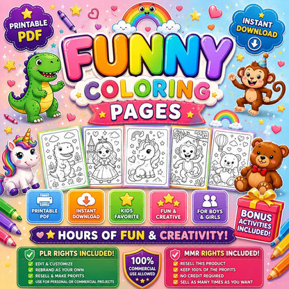 Funny Coloring Pages Kids Learning Bundle with Resell rights | PLR + MRR