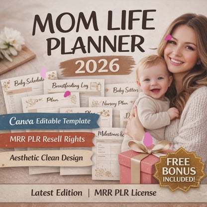 Mom Life Template Planner | 50+ Page Digital Planner PLR & MRR Resell Bundle